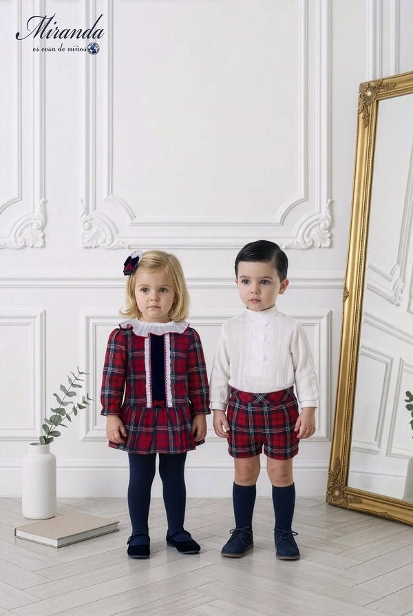 Vestido y pololo escoces rojo para bebe, Miranda