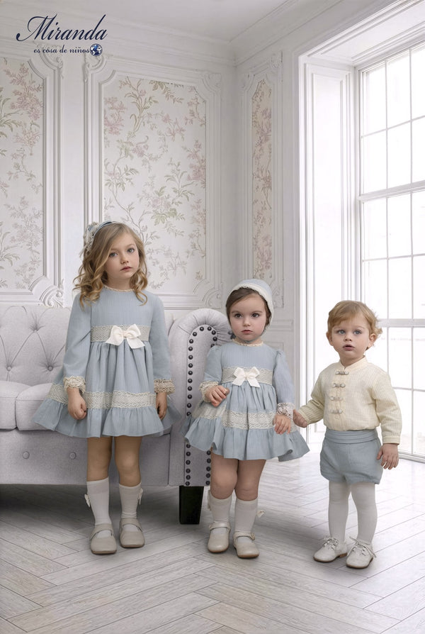 Vestido de nina en vichy menta con encaje, Miranda