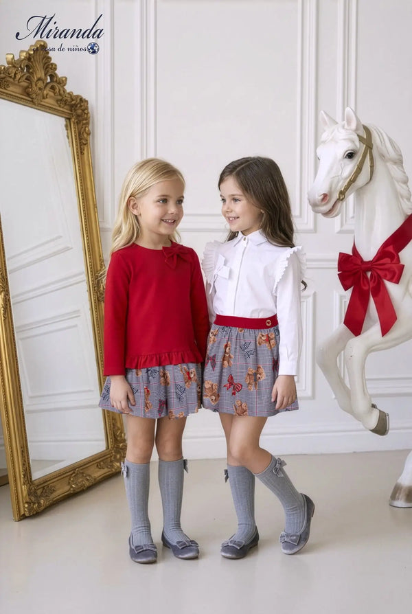 Vestido de nina rojo con falda estampada, Miranda