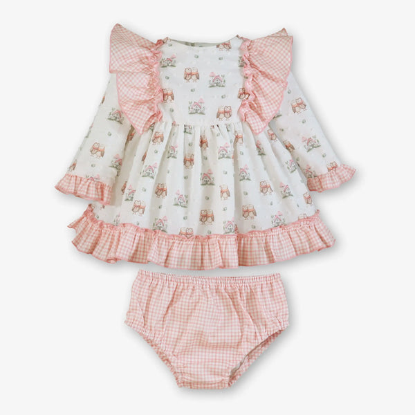 Vestido y Pololo Bebé Estampado Rosa - frente
