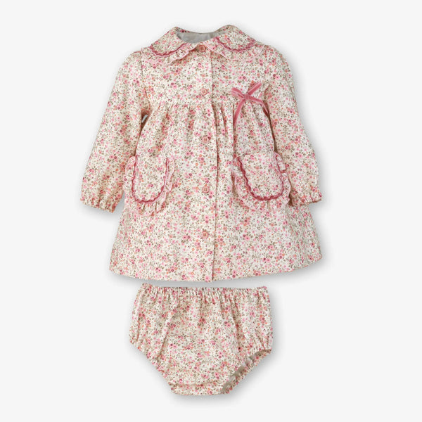 Vestido y Pololo Bebé Floral Rosa Manga Larga - frente