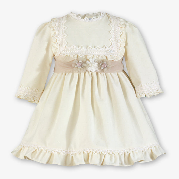 Vestido Niña Crudo Manga Abullonada - frente