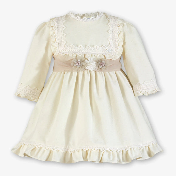 Vestido Niña Crudo Manga Abullonada - frente