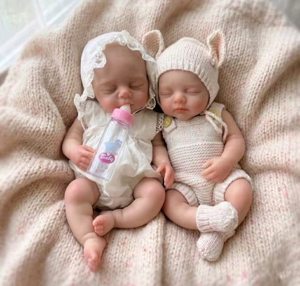 Muñecas Reborn Gemelas Baby Mia y Baby Lia 13" Silicón Sólido 100%