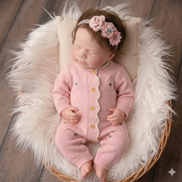 TOP OF LINE: Baby Valentina in Pink Crochet Pijama 100% silicón