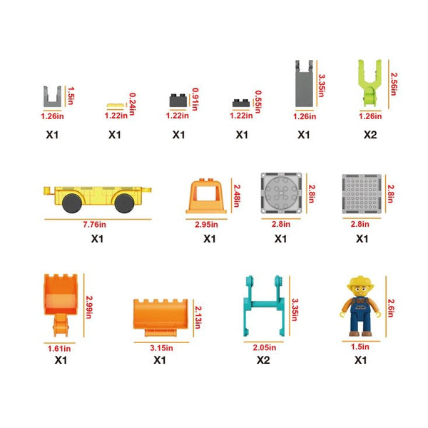 2 en 1 base de coche con figura, retroexcavadora y excavadora 16 piezas PicassoTiles