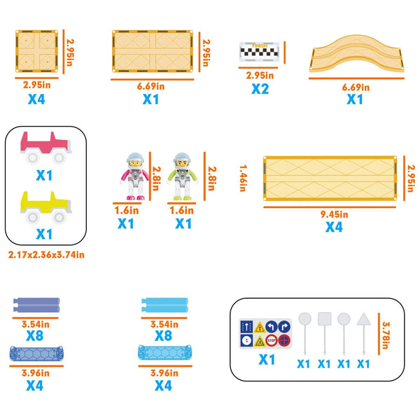 PicassoTiles 45 Piezas Pistas de Coches de Carreras con Pendientes Para Carreras