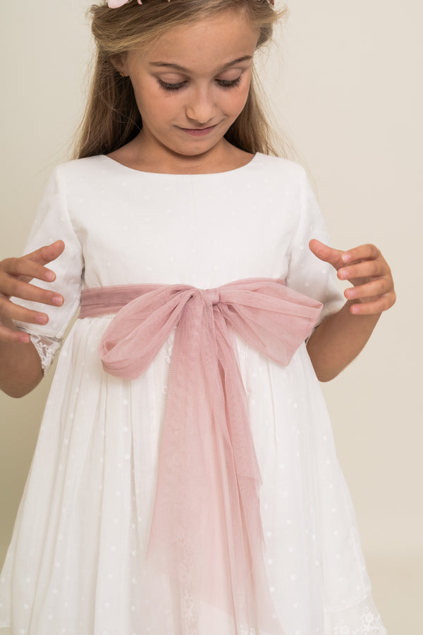 Vestido Etamin Lunar Lazo Rosa