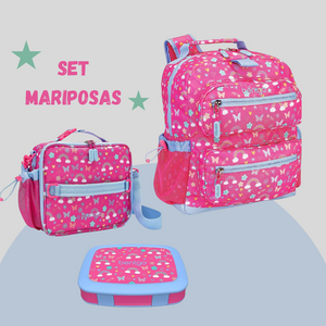 BENTGO Set 3 piezas Backpack , lonchera y lunch box Mariposas