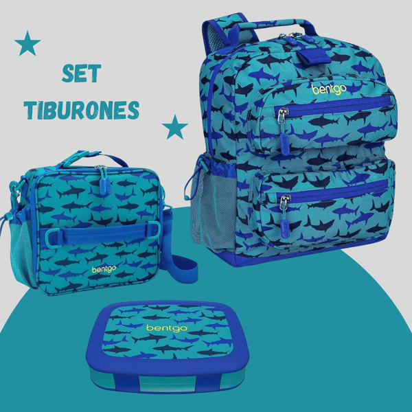 BENTGO Set 3 piezas Backpack , lonchera y lunch box Tiburones