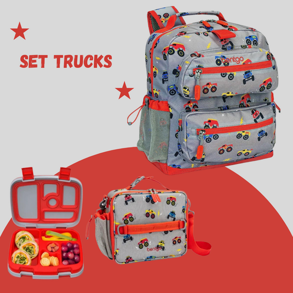 BENTGO Set 3 piezas Backpack , lonchera y lunch box Trucks