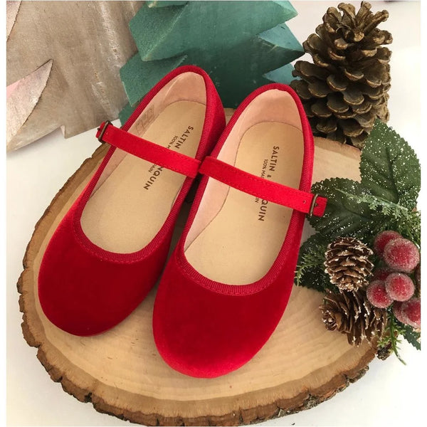 Calzado Mercedita Básica Terciopelo Rojo