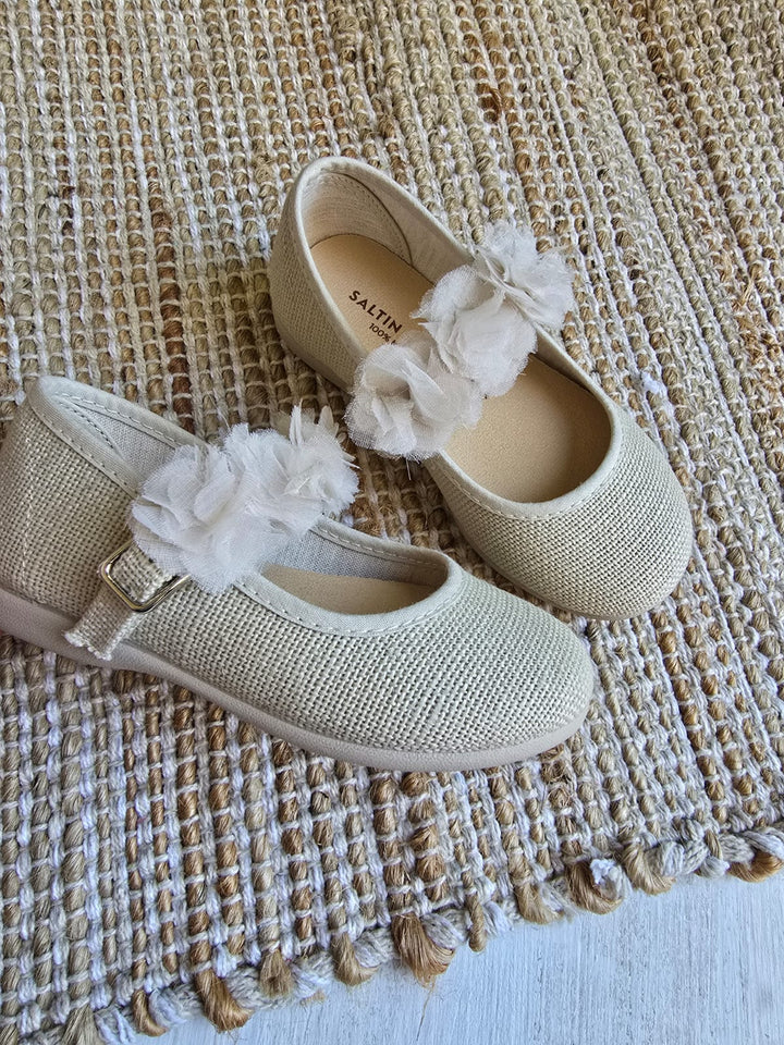 Calzado Mercedita Lino Flores con Hebilla Hielo