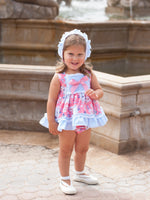 Jesusito con Capota y Braguita Flores Coral Rayas Celeste