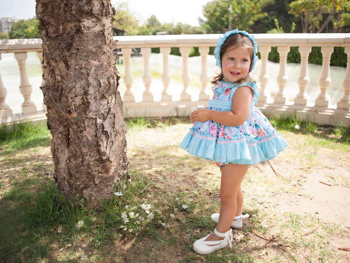 Jesusito con Capota y Braguita Flores Turquesa y Rosa