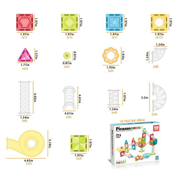 Juego tamaño para viaje de bloques de construcción de azulejos magnéticos de 60 piezas PicassoTiles