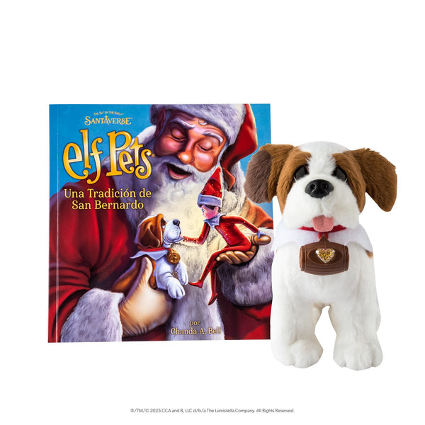 Mascotas Elfo: una tradición de San Bernardo - Animal de peluche abrazable San Bernardo de Mascotas Elfo - Incluye libro ilustrado , certificado de adopción