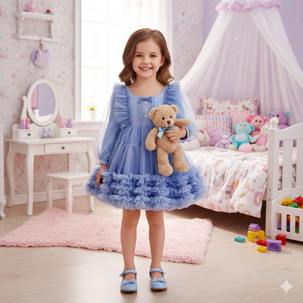 Winter Flower Girl Tutu Dress Blue