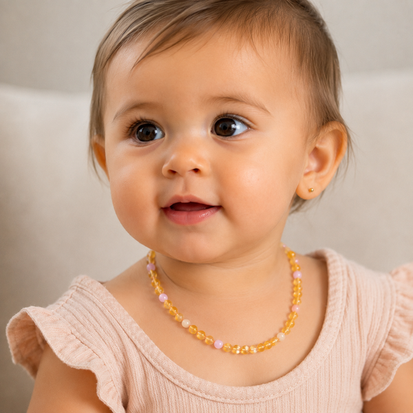 Collar de ámbar del Báltico con Gemas Rosas