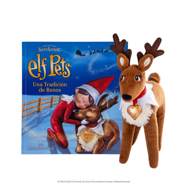Mascotas del Elfo: A Reindeer Tradition – Incluye un libro de cuentos bellamente ilustrado, animal de peluche de reno elfo abrazable con dije de corazón dorado y certificado de adopción oficial