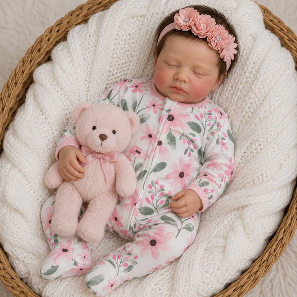 Muñeca Reborn Baby Sara Sweet Flowers Pelo Recien Nacido 20" Silicón Sólido 100%