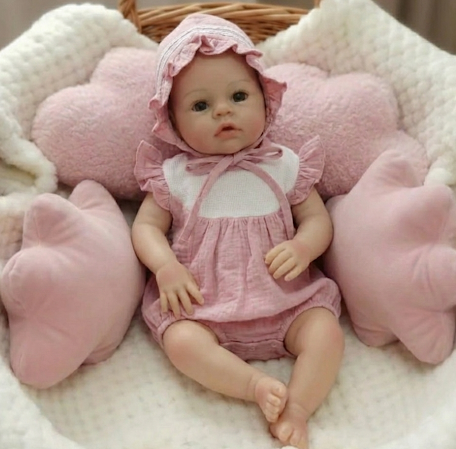 Muñeca Reborn Baby Lola in Pink Romper 13" Silicón Sólido 100%