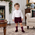 Conjunto Terciopelo Camisa y Short Bebé Niño Burdeos