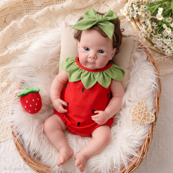 TOP OF LINE: Baby Natasha Strawberry Romper  100% silicón