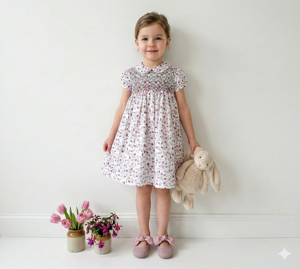 Vestido Punto Smock Flores Sara