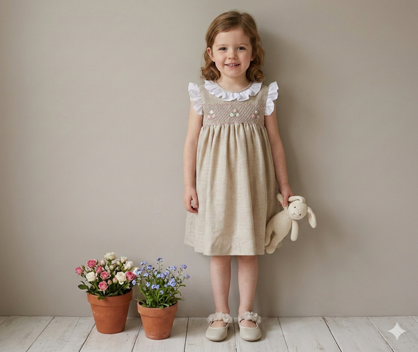 Vestido Punto Smock Toscana con Olanes