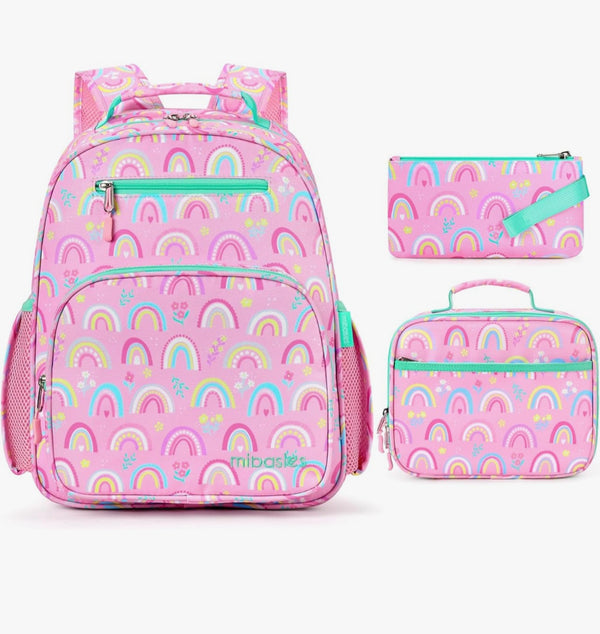 Set Backpack Pink Rainbows PREESCOLAR TAMAÑO FOLDER
