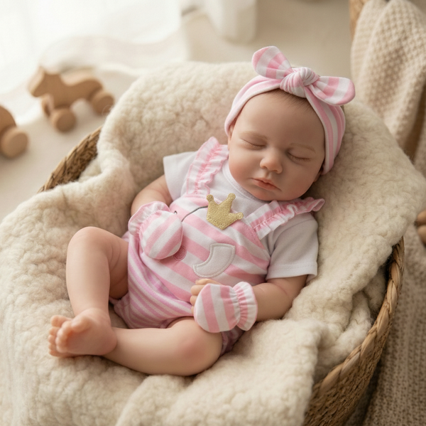 Muñeca Reborn Baby Pía Stripes 13" Silicón Sólido 100%