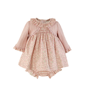 ROPA Vestido Bebe Manga Tejida Rosa Floreado