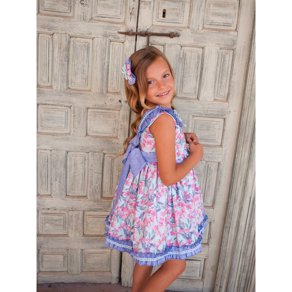 ROPA Vestido Infantil Coleccion Flores con Fondo Verde Agua