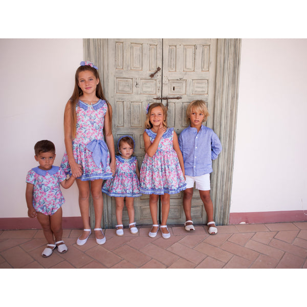 ROPA Vestido Infantil Coleccion Flores con Fondo Verde Agua