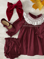 Vestido Punto Smock Burdeos