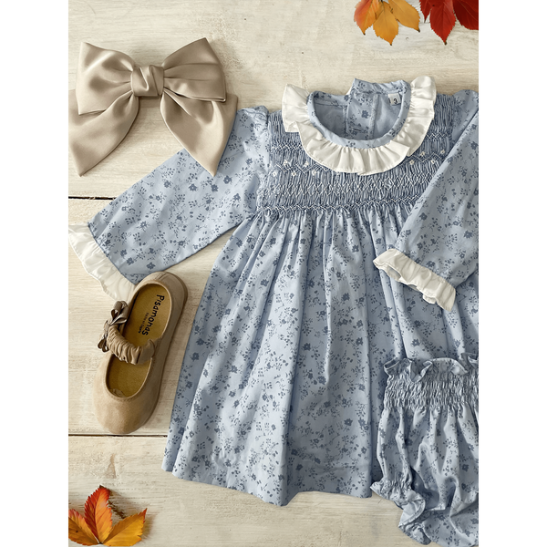 Ropa Vestido Punto Smock Flores Azules