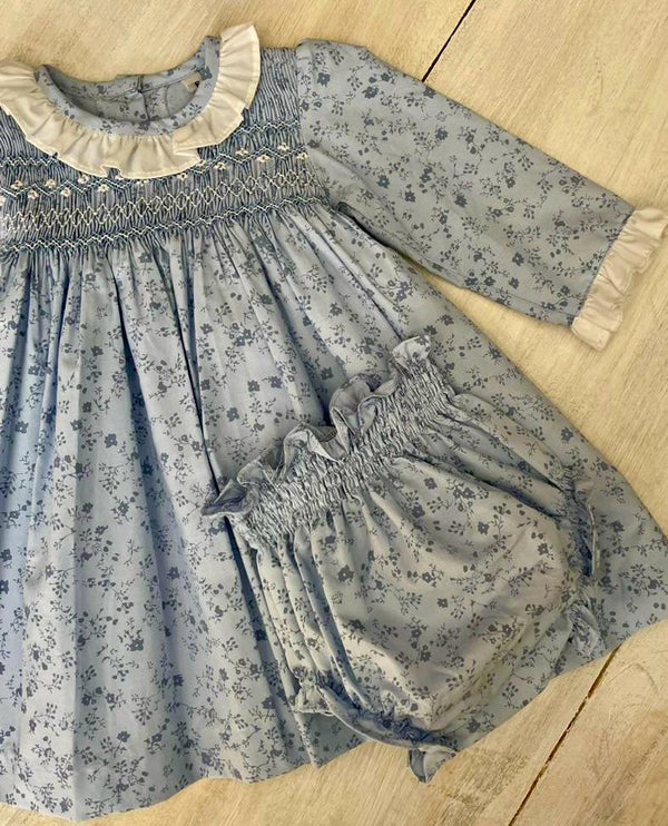 Ropa Vestido Punto Smock Flores Azules