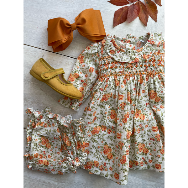 Ropa Vestido Punto Smock Flores de Otoño