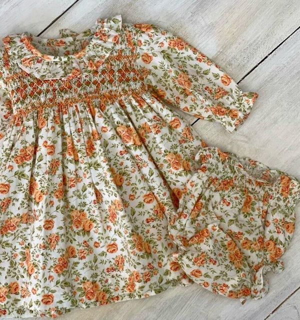 Ropa Vestido Punto Smock Flores de Otoño