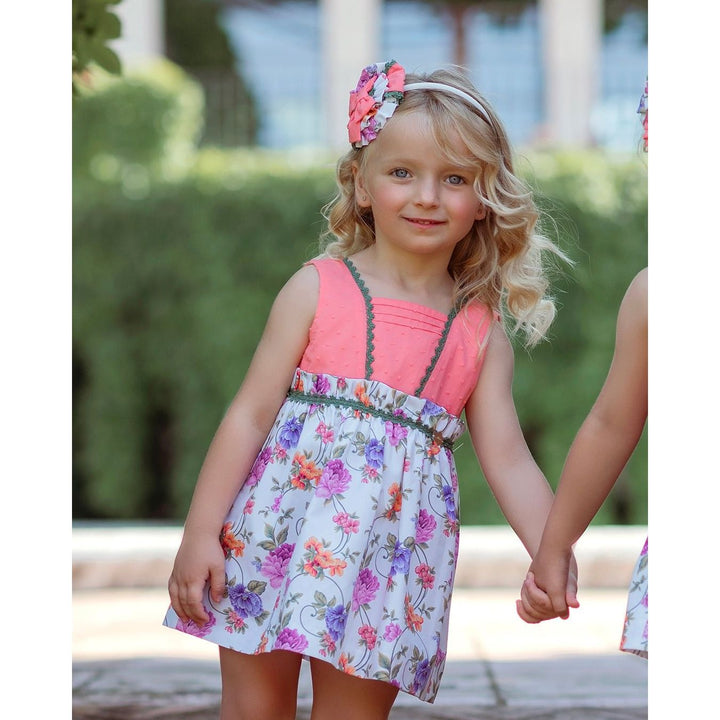 Vestido Beige and Pink with Flowers