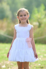 Vestido Colección Nata Blanco con Lazo Rosa