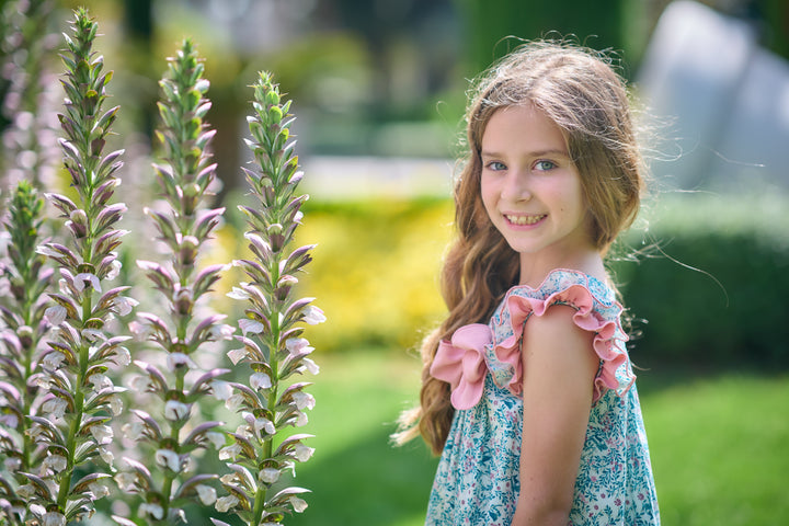 Vestido Flores Turquesa y Rosa