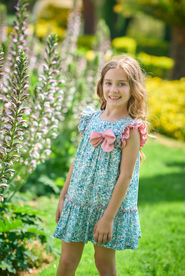 Vestido Flores Turquesa y Rosa