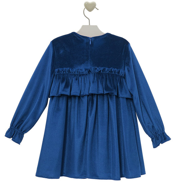 Vestido Infantil Familia Damasco Liso Azul