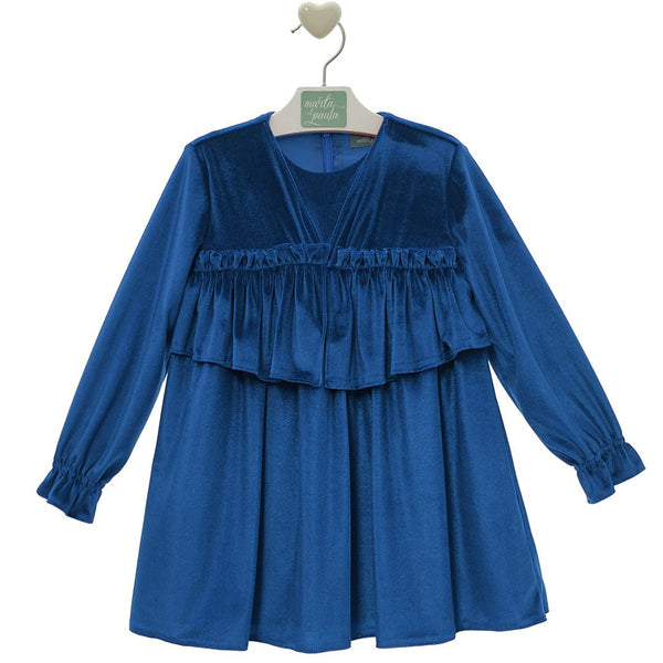 Vestido Infantil Familia Damasco Liso Azul