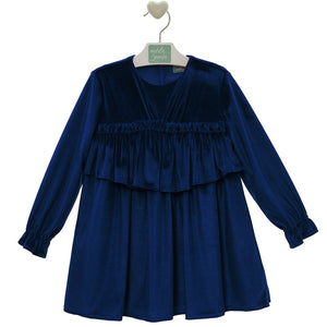 Vestido Infantil Familia Damasco Liso Azul