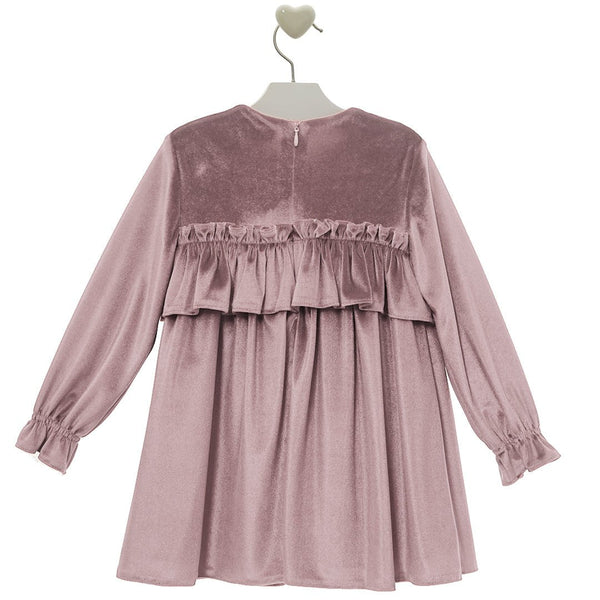 Vestido Infantil Familia Damasco Liso Rosa Empolvado