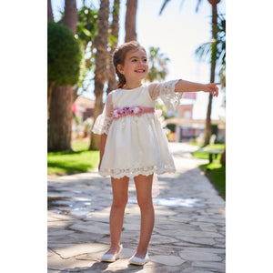 Vestido Little Kids Tul Beige Po Volante ( no inlcuye flores)