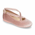 Mercedita en terciopelo SATINADO con cintas cruzadas color rosa